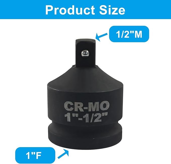 1" Female to 1/2" Male Impact Socket Adapter, Black Wrench Socket Adapter For Impact Driver