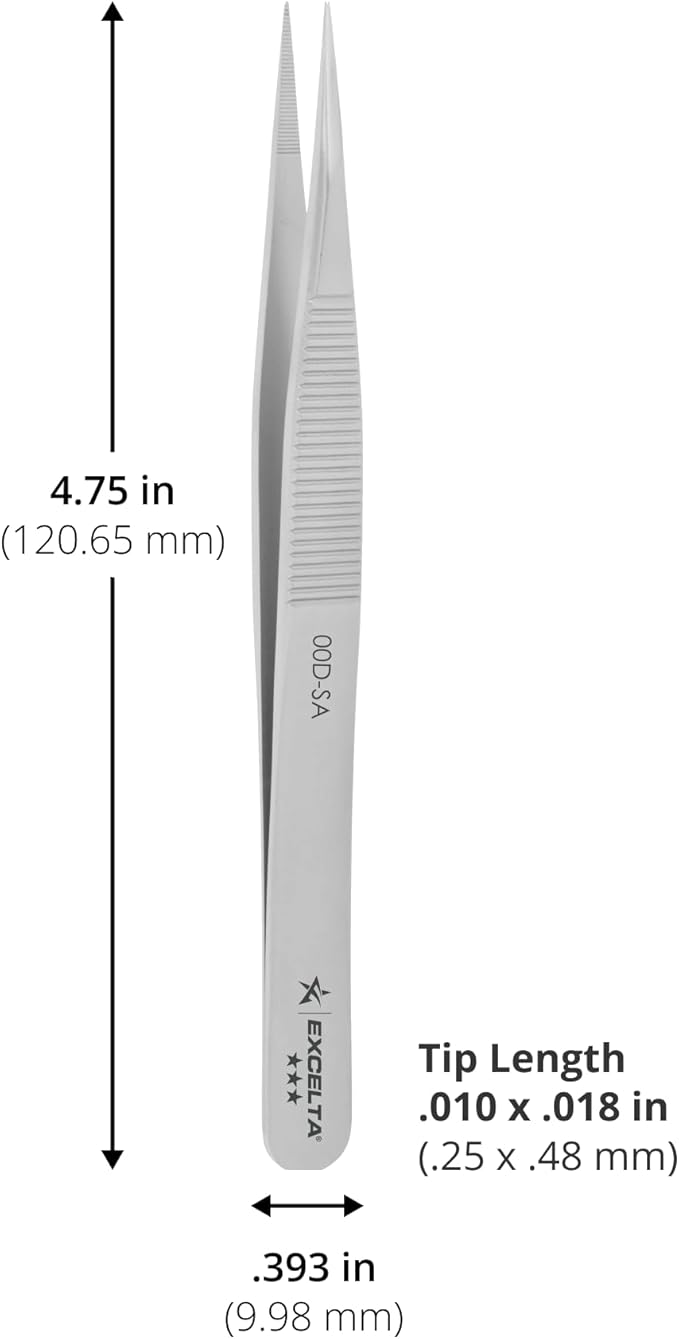 Excelta Straight Medium Point Tweezers, Anti-Magnetic Stainless Steel, Ideal for General Purpose Use, 4.75??Length, Professional