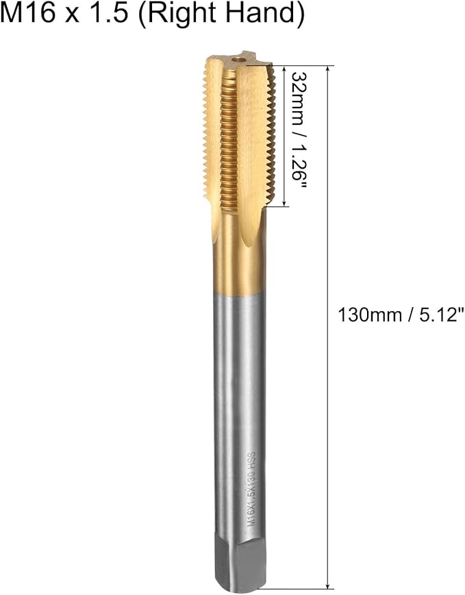 uxcell Metric Thread Tap M16 x 1.5 H2 130mm Straight Flute Screw Thread Milling Machine Taps Threading Tapping Repair Tool