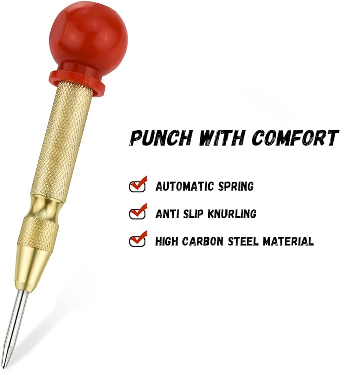 2 Pack Automatic Center Punch, 5 Inch Crushing Hand Tool Spring Punch with Cushion Cap, Metal Impact Center Hole Punch for Metal Wood Glass Plastic(Gold)
