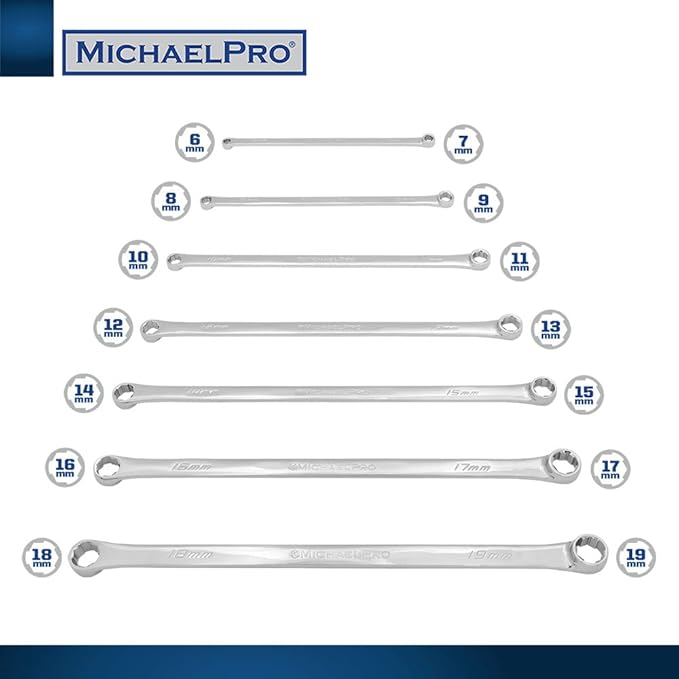 MichaelPro MP001213 7Pc Extra Long Bolt Extractor Wrench Set (Metric) | 6-Point Rounded Box End Nut & Bolt Remover | Rounded, Stripped, Thin Bolt & Nut Remover