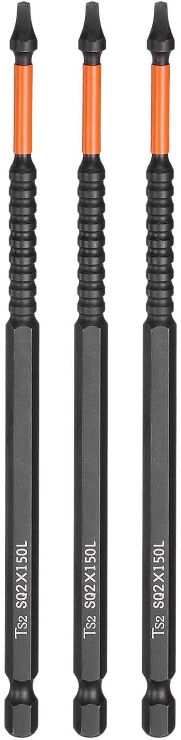 HARFINGTON 3pcs Square Head Screwdriver Bits 1/4" Hex Shank SQ2 Magnetic Head 6" Length S2 Steel Screw Driver Drill Bit for Repair Work Electric Screw Driver