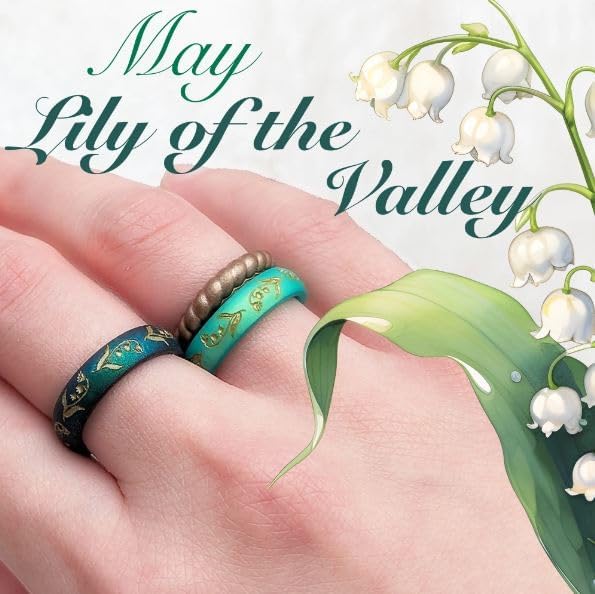 Knot Theory Birth Flower Silicone Ring for Women - 4mm Comfort Fit Wedding Band Engagement Ring