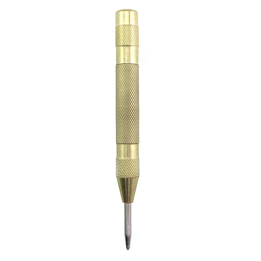 2PCS Automatic Center Punch 5 inch Brass Spring Loaded Center Hole Punch Adjustable Tension Metal or Wooden Hand Tool Window Breaker Safety Escape Tool Gold