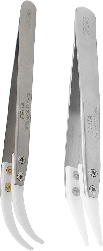 Ceramic Tweezer Set - FEITA Ceramic Precision Tweezers for Electronic Repair, DIY Hobbies - NO MORE BROKEN TIPS! (2-Pcs)