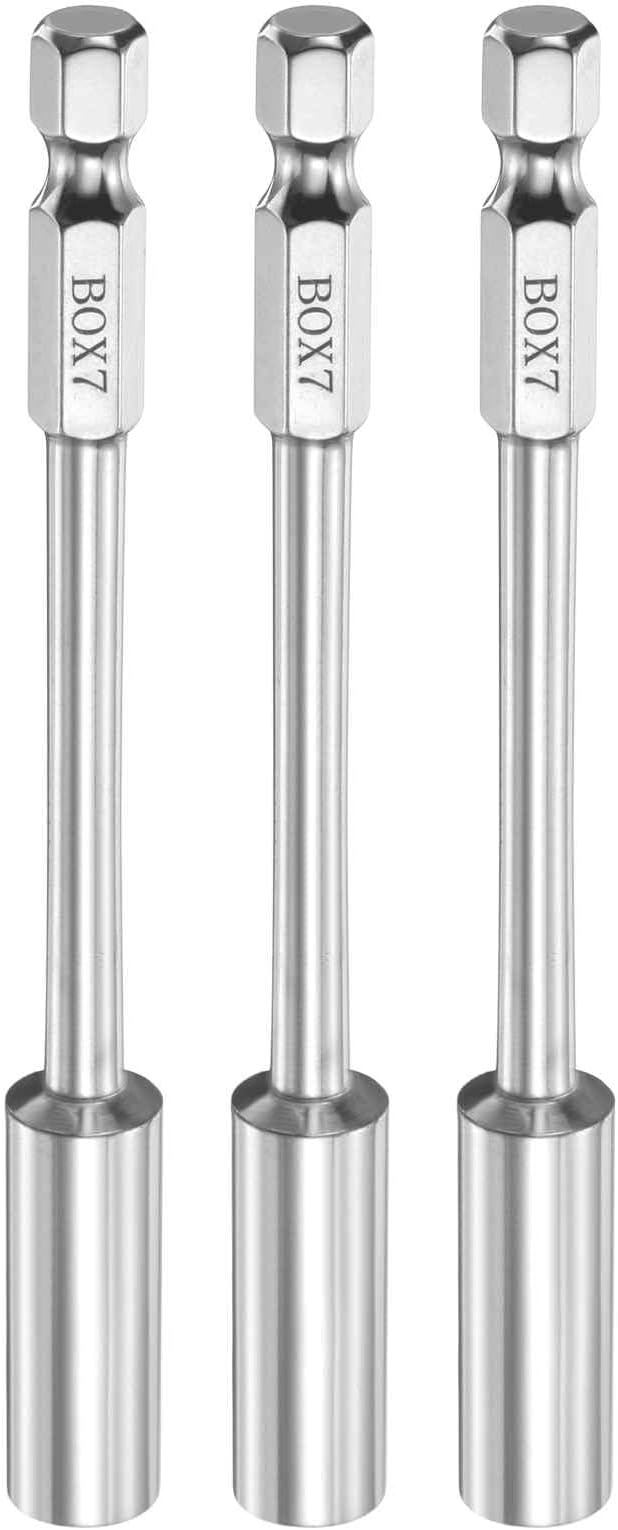 HARFINGTON 3pcs Nut Driver Drill Bit 7mm Metric Socket 1/4" Hex Shank 3.94" (100mm) Long 6-Point Socket Quick Change CR-V Steel Bolt Setters for Power Drill Driver