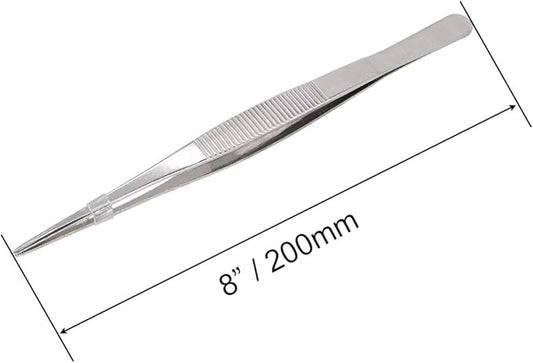 8 Inch Stainless Steel Tweezers with Straight Serrated Tip Multipurpose Forceps for Craft Repairing 2 Pack