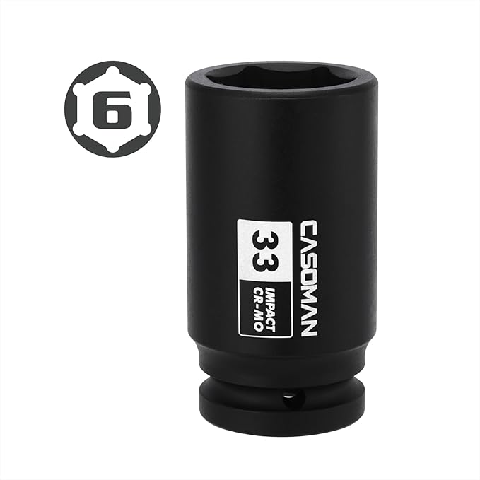 CASOMAN 3/4" Drive 33 mm Axle Nut Impact Socket, CR-MO, 6 Point Deep Impact Socket (33MM) for Easy Removal of Axle Shaft Nuts