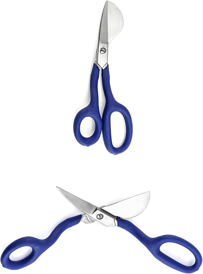 QWORK Duckbill Shears, 7 in Duckbill Applique Scissors, for Carpet Pile, Carpet Punch - Blue, 2 Pack