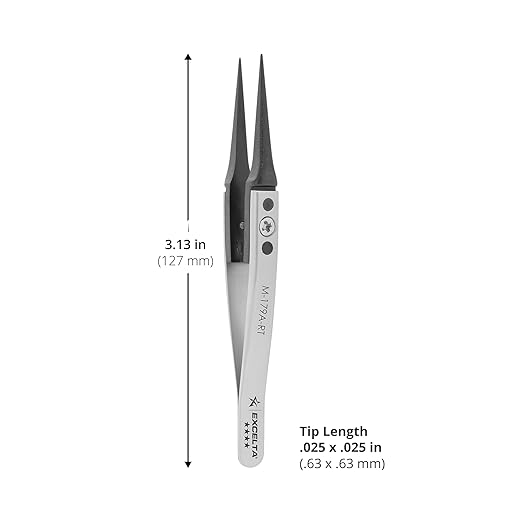 Excelta Mini Straight Tweezers, Tips are Replaceable, Anti-Magnetic Stainless Steel, ESD Safe, Heat Resistant up to 195째F, Ideal for Cleanroom Use, Superior