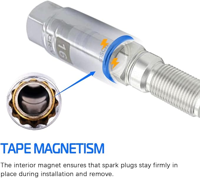 16mm Thin Wall Magnetic Spark Plug Socket 3/8 Inch Drive 12-Point Spark Plug Socket Compatible with BMW, Benz, Mini Cooper, Nissan, Citroen, Infiniti, Renault, Peugeot and some lawn mowers and ATVs