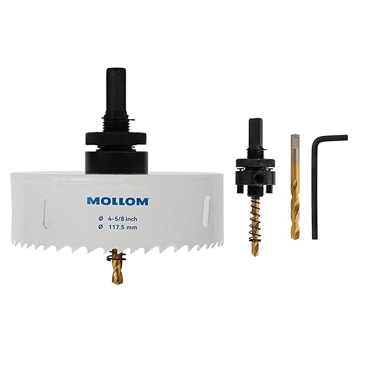 Mollom (117.5mm | 4-5/8") HSS M42 with 8% Cobalt BI-Metal Hole Saw with 2 Pilot Drill Bits & Arbor Smooth Cutting for PVC,Drywall,Wood,Plastic,Gypsum Board,Rubber