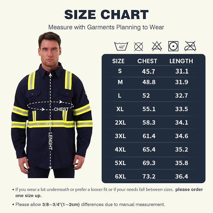SKSAFETY 7oz FR Shirts for Men, Welding Shirt Hi Vis Flame Resistant 100% Cotton Fire Retardant Longsleeve Shirt CAT2