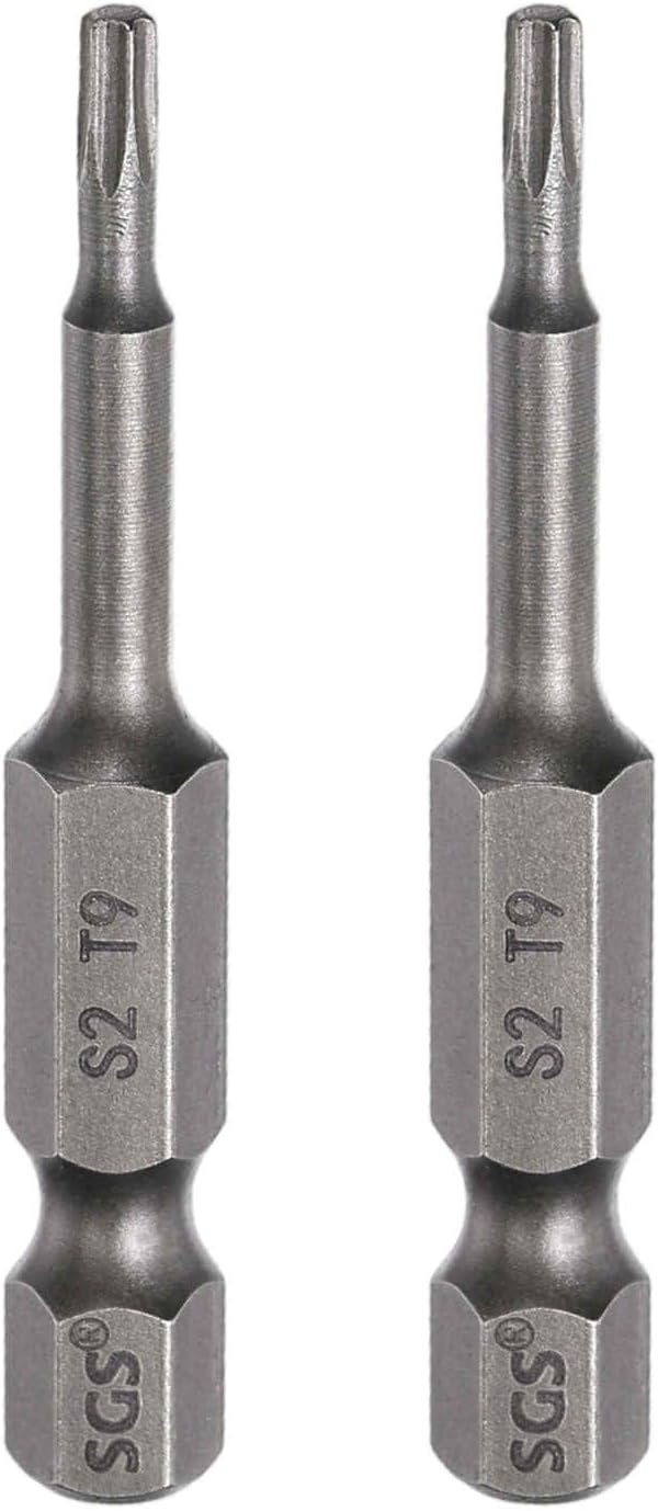 HARFINGTON 2pcs T9 Torx Head Screwdriver Bit 1/4" Hex Shank 2" (50mm) Long Magnetic No Hole Tip Tamper Proof 6 Point Star Screw Driver Drill Bits S2 Steel Industrial Power Screwdrivers