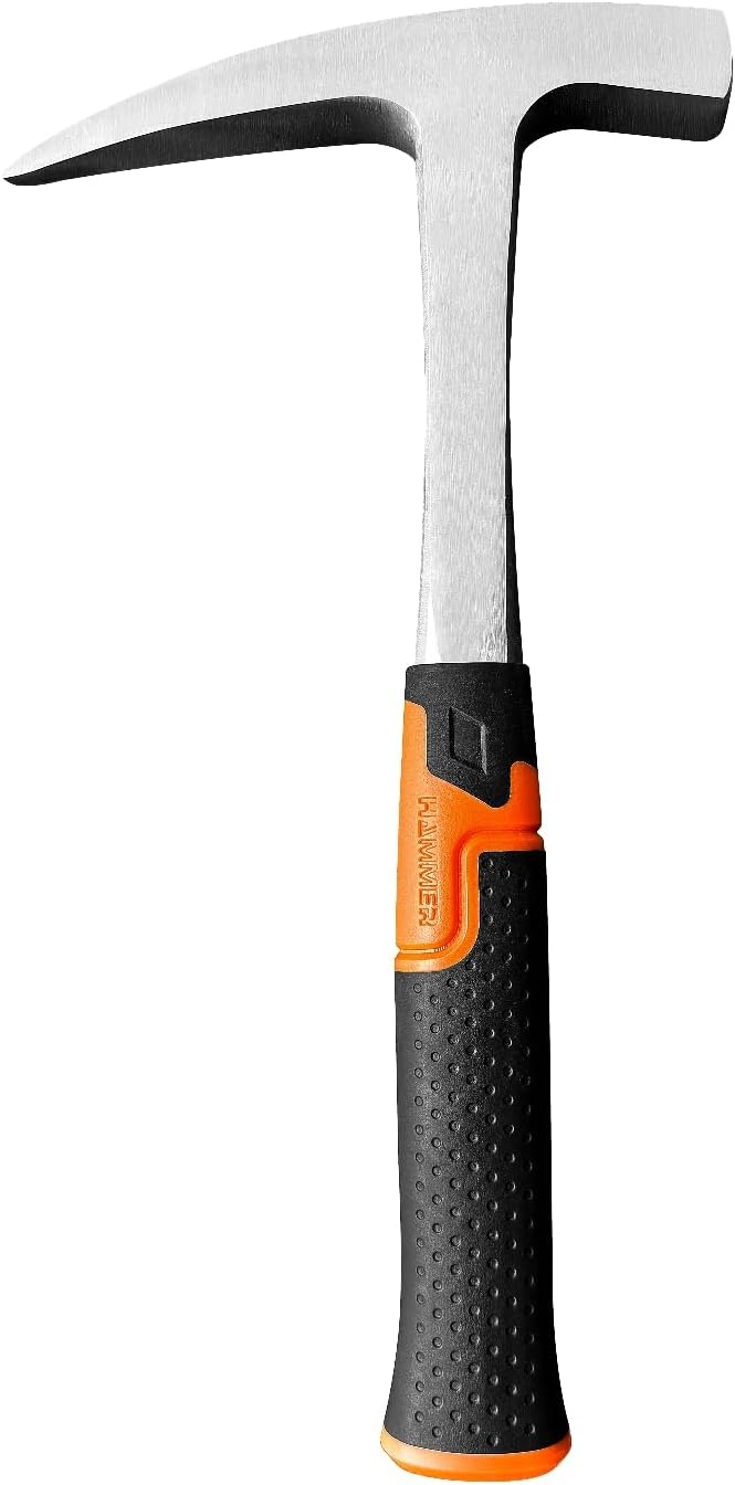 Rock Pick Hammer-31oz Geology Hammer with Ergonomic Handle – Stone Mason Hammer, Block Masonry Hammer with Pointed Tip & Shock Reduction Handle,Brick Tools, Masonry Tools