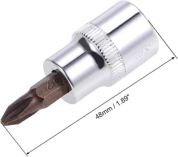 uxcell 3/8" Drive x PH2 Phillips Bit Socket, S2 Steel Bits, CR-V Sockets 48mm Length (For Hand Use Only) 3pcs
