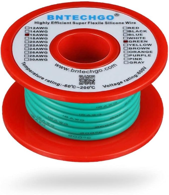 BNTECHGO 16 Gauge Silicone Wire Spool 25 ft Green Flexible 16 AWG Stranded Tinned Copper Wire