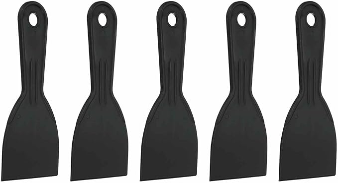HARFINGTON 5pcs Putty Knife Scraper 3" Width Flexible Plastic Putty Knife Paint Scraper Tool for Taping Drywall Spreading Painting Wall Scratching Black