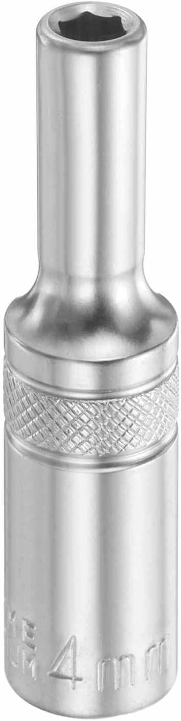 HARFINGTON 6 Points Deep Socket 1/4" Drive 4mm Deep Metric CR-V Steel Polished Nickel Plating Flip Sleeve 50mm / 2" Extra Long Socket Tool for Home Auto Nuts Bolts Repair