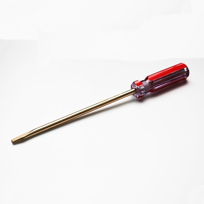 Non-Sparking 3/8 Inch Slotted Flat Screwdriver with Impact Handle, Beryllium Bronze Copper Non Spark, 8 Inch Working Length, Spark Free Safety, Non-Magnetic and Corrosion-Resistant
