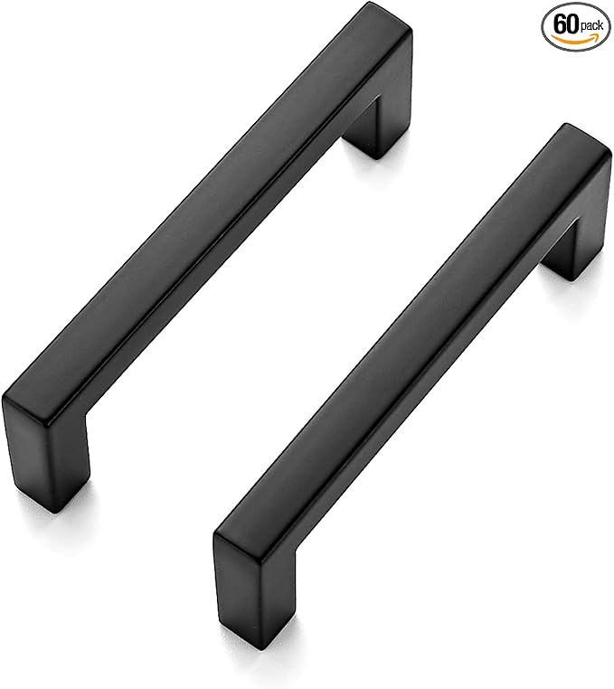 Ravinte 60 Pack 3 Inch Matte Black Square Bar Drawer Handles - Slim Black Cabinet Handles and Black Pulls for Kitchen Cabinet Hardware