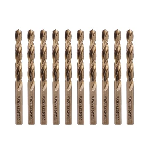 3/8" M35 Cobalt HSS Jobber Length Twist Drill Bit with Straight Shank,Heavy Duty, Pack of 10 PCS, Drilling for Cast Iron, Heat-Treated Steel, Stainless Steel and Other Hard Materials by LU&MN