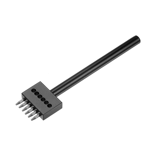 uxcell 6 Prong Leather Prong Punch Tool 4mm Steel Prong Row Round Hole Stitching Chisel for Leather Craft