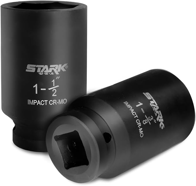Stark USA 9 Pieces 3/4" Drive Deep Impact Jumbo Assortment Socket Set Cr-V Socket Set SAE 6-Point Flank Sockets (1" inch to 1-1/2" inch)