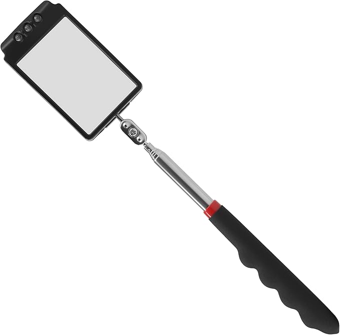 Telescopic inspection mirror with light large telescoping led 360 Inspection Rotating lamp automotive mechanic repair reversing on a stick extendable hand handle car extra held vehicle extended