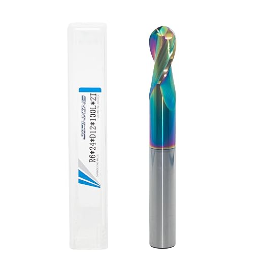 12mm R6 Extra Long DLC Coated 2-Flute Carbide Ball Nose End Mill, 100mm OAL, Ideal for Aluminum, Copper Alloys & Plastic Machining?밐igh Precision & Wear-Resistant Cutting Tool(1 Pack)