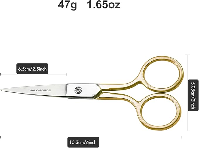 6" Sharp Scissors - Professional Stainless Steel Scissors Cutting for Fabric Sewing Embroidery Paper Handcraft Craft Art Work Household DIY Tool (Gold)