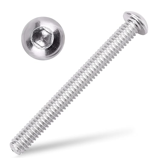 1/4-20 x 2-3/4" Button Head Socket Cap Bolts Screws, 304 Stainless Steel 18-8, Allen Hex Drive, Bright Finish, Fully Machine Thread, Pack of 10