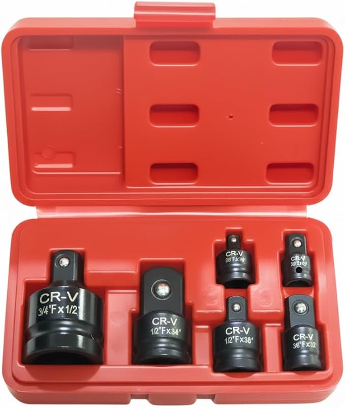 6-Piece Impact Socket Adapter and Reducer Set, Heavy-Duty CR-V Steel竊?/2" 3/8" 1/4" Drive Set竊똅or Impact Wrench & Ratchets Mechanic Tools with Storage Case(6 Pcs)