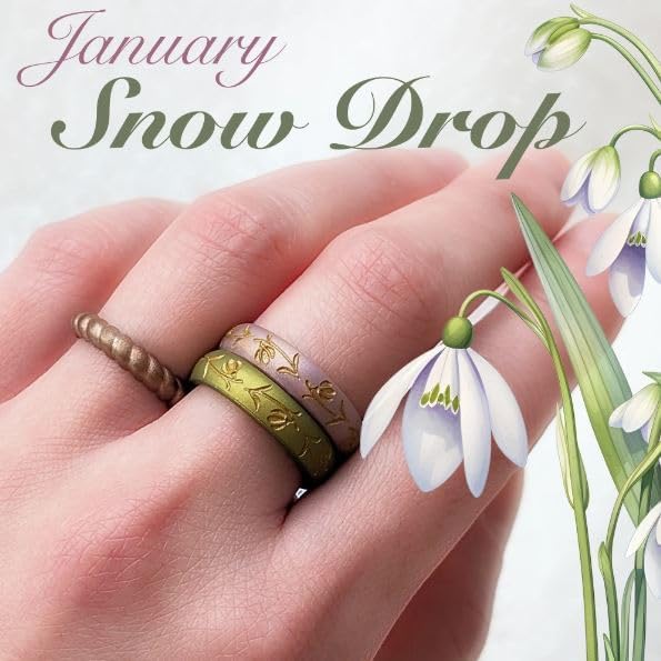 Knot Theory Birth Flower Silicone Ring for Women - 4mm Comfort Fit Wedding Band Engagement Ring