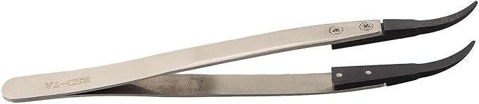 Precision Anti-Static ESD Tweezers for Electronics Repair, Industrial Metal Tweezers for Circuit Board, Mobile Phone, and Clock Maintenance, Silver Black Color(ESD-7A)