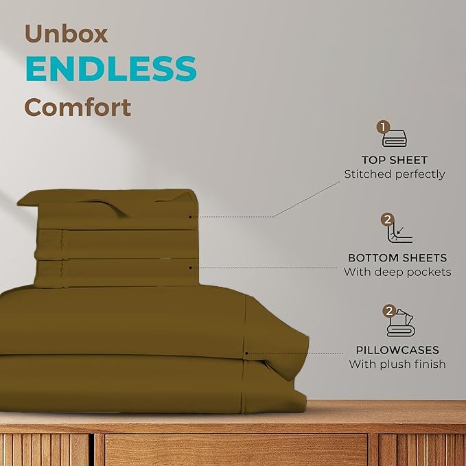Split King Sheets for Adjustable Beds 5-Piece Split King Sheet Set, 800 Thread Count 100% Egyptian Cotton,18" Deep Pocket Adjustable Bed Sheets, Taupe Solid