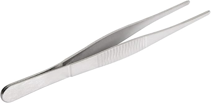 Aoje-Link Stainless Steel Straight Blunt Tweezers, horizontal serrated tips, used for repairs, barbecues, auxiliary tools, silver, 4pcs