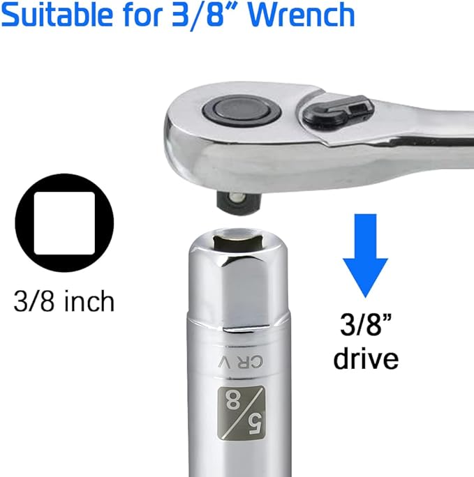 5/8-inch Magnetic Spark Plug Socket 3/8-inch Drive 6-Point Powerful Magnet Retains Spark Plugs Chrome Vanadium Steel