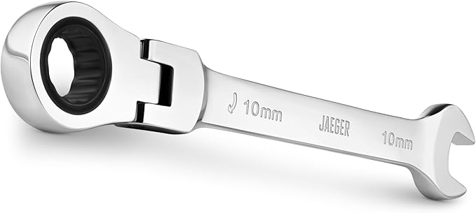 Jaeger 10 mm Flex Head TIGHTSPOT Ratchet Wrench, 4 Degree Swing arc, 12-Point Ratchet Combination Wrench, 90-Tooth