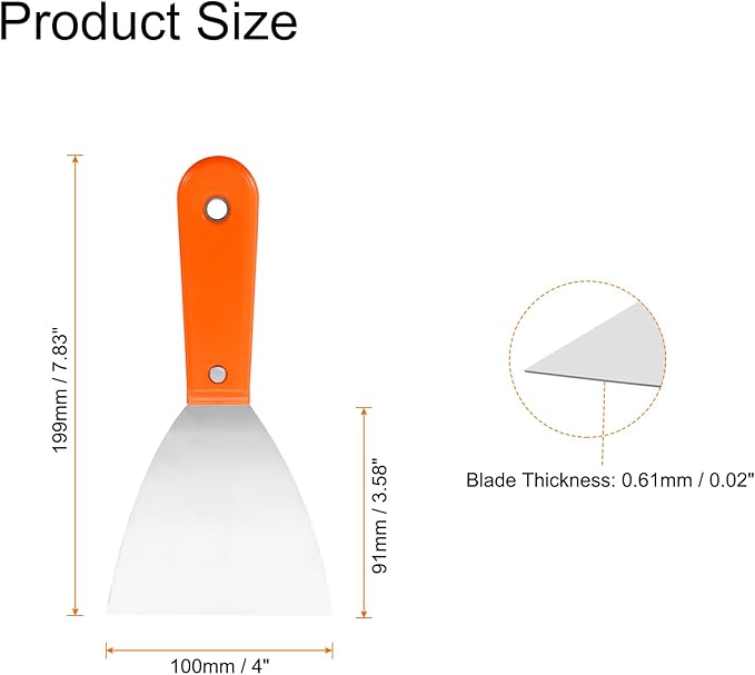 HARFINGTON 4pcs Carbon Steel Putty Knife 4" Plastic Handle Spreading Drywall Flex Putty Scraper for Wallpaper Wall Taping Scraping Paint, Orange