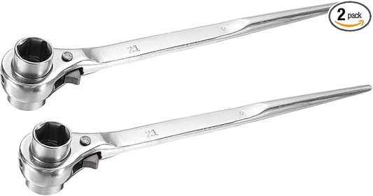 uxcell 21 x 22mm 12-Point Scaffold Podger Ratchet Spanner Ratcheting Socket Wrench Tool (Silver Tone) 2pcs