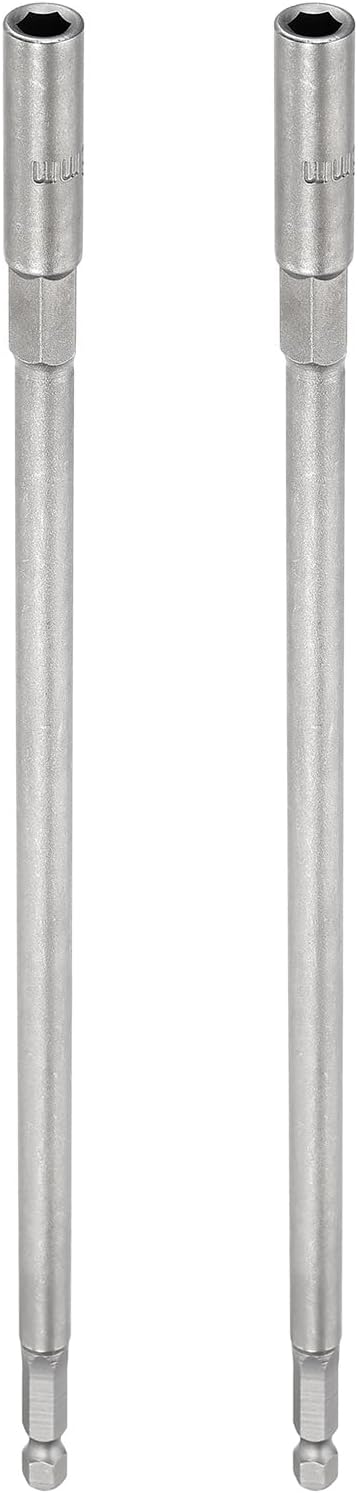 HARFINGTON 2pcs Nut Driver Drill Bit 6mm Metric Socket 1/4" Hex Shank 10" (250mm) Extra Long Magnetic 6-Point Sockets Quick Change 40Cr Steel Bolt Setters for Power Drill Drivers