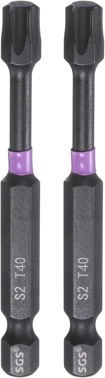 HARFINGTON 2pcs T40 Torx Head Impact Screwdriver Bits 1/4" Hex Shank 2.8" (70mm) Long Magnetic No Hole Tamper Proof 6 Point Star Screw Driver Drill Bits Phosphate S2 Steel Power Tools
