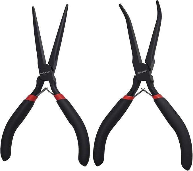 WISEUP 6" Mini Needle Nose Pliers Set竊?-Piece Small Long Reach Bent Needle Nose Pliers for Jewelry DIY Craft竊똓epair & Wire Wrapping