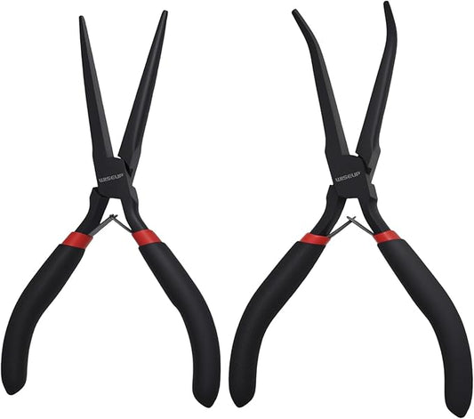WISEUP 6" Mini Needle Nose Pliers Set竊?-Piece Small Long Reach Bent Needle Nose Pliers for Jewelry DIY Craft竊똓epair & Wire Wrapping