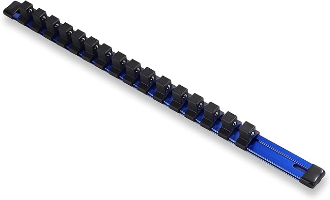 ALOANES 1/2-Inch Drive Aluminum Alloy Socket Organizer, Heavy Duty Socket Racks, Socket Holder Kit for Toolbox Drawer Fit 1/2-Inch x 16 Clips (Blue)