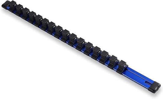 ALOANES 1/2-Inch Drive Aluminum Alloy Socket Organizer, Heavy Duty Socket Racks, Socket Holder Kit for Toolbox Drawer Fit 1/2-Inch x 16 Clips (Blue)