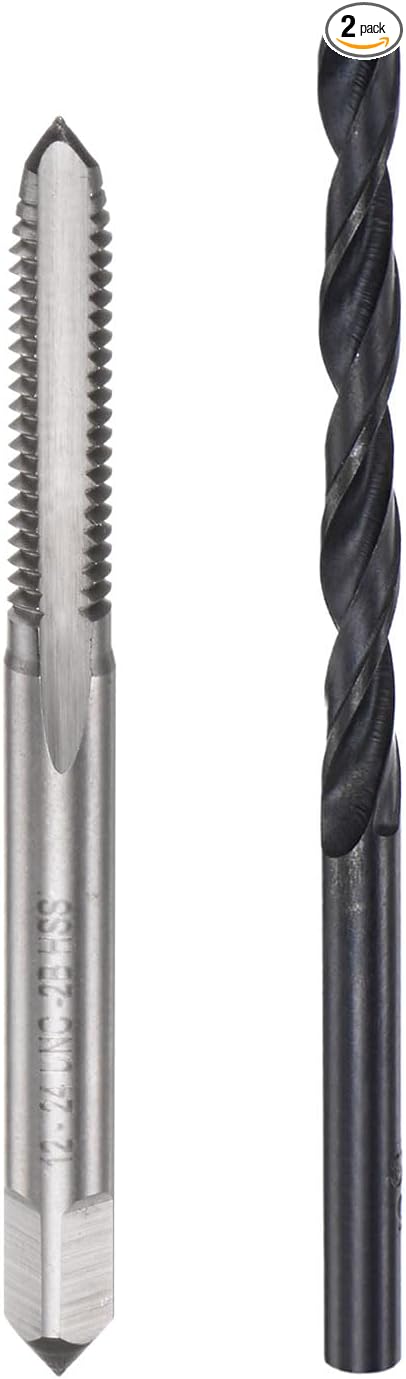 uxcell Tap and Drill Bit Set, 12-24 UNC Thread Tap & 11/64" Black Oxide Twist Drill Bit, Straight Flute Tap Tapping Threading Repair Tool Kit
