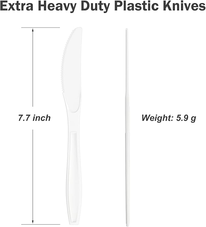 Dealusy 360 Count Extra Heavy Duty White Plastic Knives Disposable, BPA-Free, Heat Resistant, Solid and Durable Disposable Knives Bulk, Premium Plastic Knives heavy duty for Party Supply