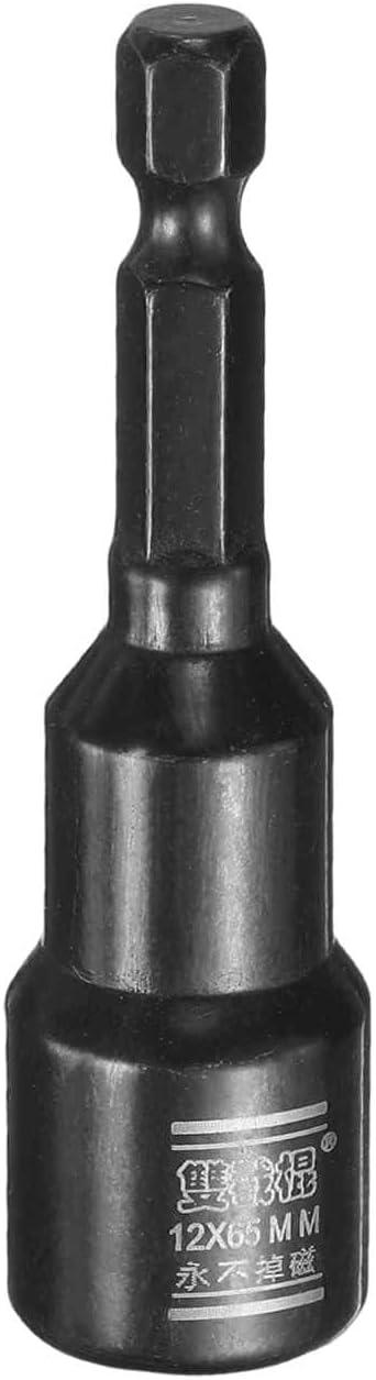 HARFINGTON Nut Driver Drill Bit 12mm Metric Socket 1/4" Hex Shank 2.6" (65mm) Long Magnetic 6-Point Sockets Quick Change CR-V Steel Bolt Setters for Power Drill Drivers